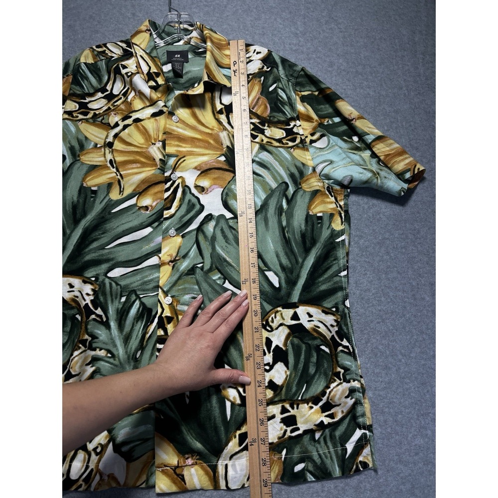 H&M Shirt, Men's Size Medium , Green Yellow Black Brown, Hawaiian Button Up - Picture 4 of 9